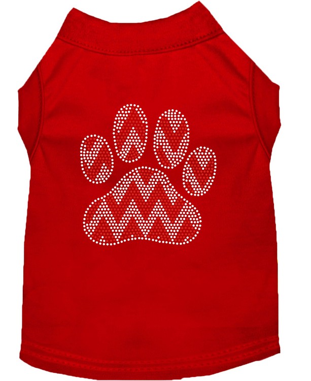 Candy Cane Chevron Paw Rhinestone Dog Shirt Red Med